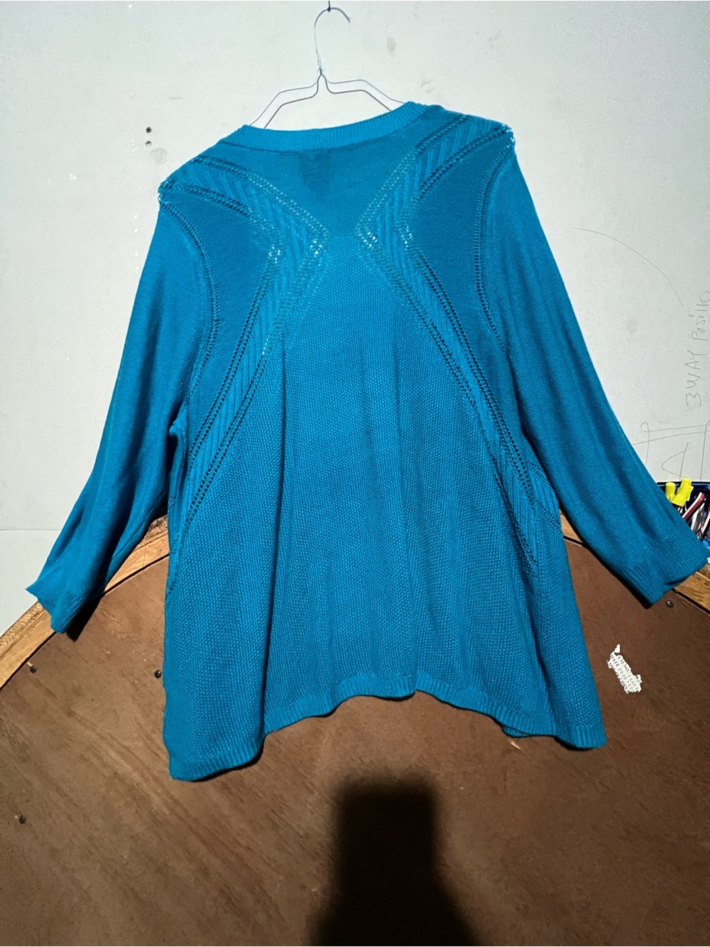 Worthington Teal Open-Weave Knit Cardigan size 2X - Picture 4 of 7